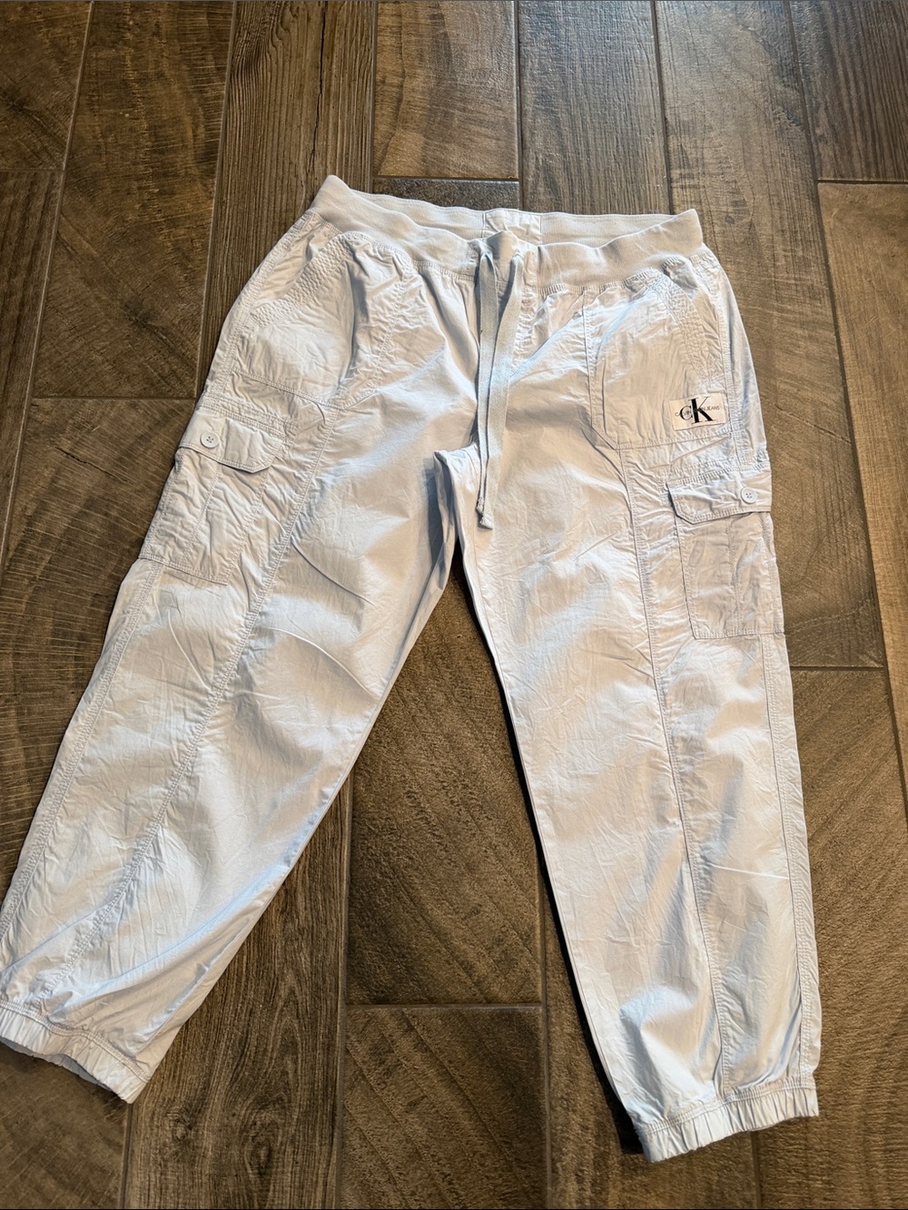 Calvin Klein Pale Blue Cotton Cargo elastic bottom Jogger Pants